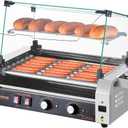 VEVOR Hot Dog Roller, 18 Hot Dog 7 Rollers, Stainless Steel Sausage Grill Cooker, 1050W Commercial Hot Dog Machine with Dual Temp Control, Cover, Side Storage Box, Removable Shelf & Oil Drip Tray