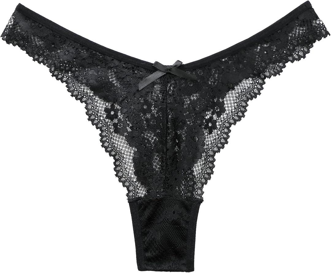 Murimia Sexy Underwear for Womens Seamless Lace Thongs Breathable Low Rise T-Back Panties 1-4 Pack (Large, Black)