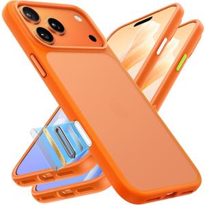 TORRAS Shockproof for iPhone 17 Pro Max Case with Camera Control Button, [12FT Military Grade Drop Protection] Enhanced Grip & Soft Touch Translucent 17 Pro Max Case with DIY Buttons, Neon Orange