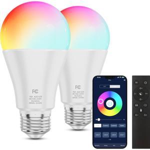 A19 Color Changing Light Bulb with Remote Control&App Control, 800LM 9W(60W Equivalent) Dimmable 3000K-6500K RGBWW,E26 Base 2.4GHz,Light Bulb for Home Decor,2Bulb&1Remote