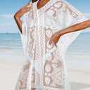 Womens Lace Bathing Suit Cover Up V Neck Beach Coverup Summer Swim Coverups Loose Bikini Beach Dress 2026 (White, XL)
