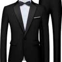 WULFUL Men's 2 Piece Slim Fit Suit Set One Button Blazer Jacket Pants Tuxedo Set for Prom, Wedding and Business (Black, XS)