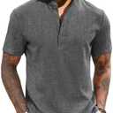 COOFANDY Men's Casual Summer Beach Henley Shirt Band Collar Lightweight Hippie Tee Shirts, S
