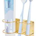 Toothbrush Holder for Bathroom Counter, Metal Toothbrush and Toothpaste Holder Stand with Marble Base for Bath Organizer Countertop, 3 Slots (Gold)