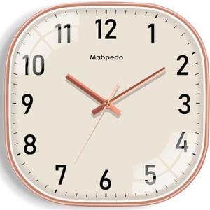 10 Inch Wall Clock, Silent Non Ticking Wall Clocks Battery Operated, Square Analog Decorative Wall Clocks for Bedroom Living Room Office Home Gym Porch Decor Indoor Outdoor Clock, Rose Gold