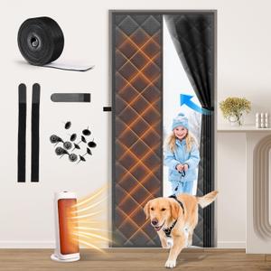 Vidoya Magnetic Thermal Insulated Door Curtain, Doorways Winter Door Screen Insulation, Door Cover Oxford Fabric Filled with Thicken Cotton for Sliding Glass Doors (Gray, Fit Doors Size 36"x80")