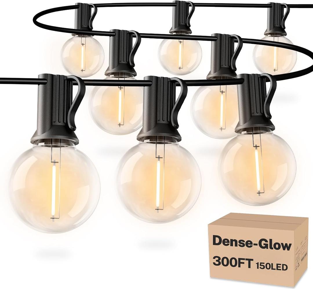 RTTY 300 FT Outdoor String Lights, Patio Light for Outside with 156 Shatterproof LED Globe Bulbs, Waterproof Connectable Dimmable Hanging Lighting for Cafe Bistro Market Backyard Porch, Warm White