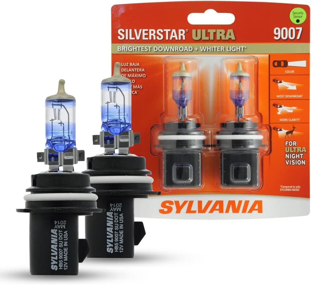 SYLVANIA - 9007 SilverStar Ultra - High Performance Halogen Headlight Bulb, High Beam, Low Beam and Fog Replacement Bulb, Brightest Downroad with Whiter Light, Tri-Band Technology (Contains 2 Bulbs)