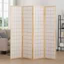 Roundhill Furniture Oriental Shoji 4 Panel Screen Room Divider, Natural