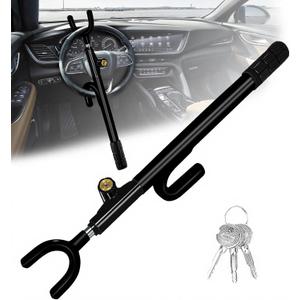 Steering Wheel Lock,Heavy Duty Anti-Theft Car Device,Adjustable Length Locking with 3 Keys Universal Fit for Cars Trucks Vans and SUVs (Black)