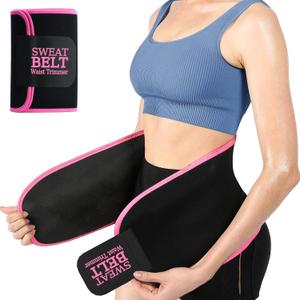 ZPP Waist Trainer for Women and Men, Neoprene Sweat Band Waist Trimmer Belt Slimming Stomach Wrap for Workout (Medium, Black/Pink)