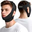 Chin Strap for Sleeping with 4-Side Adjustment, Anti Snoring Chin Strap Elasticity, Anti Snoring Devices Breathable and Durable, Comfortable Snore Stopper for Adults, Black, M