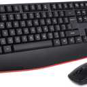 HUO JI Wireless Keyboard and Mouse Combo, 2.4G Full-Size Ergonomic Computer Keyboard with Wrist Rest and 3 Level DPI Adjustable Wireless Mouse for Windows, PC/PS/Desktop/Mac/Laptop, Black