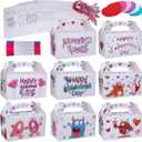 48 Sets Valentine's Day Treat Boxes DIY Color Your Own Paintable Monster Prints Goodie Boxes Party Favor Boxes Valentines Container Candy Box with Heart Tags Bulk for Kids School Classroom Supplies
