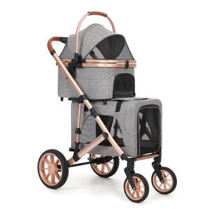 Double Pet Stroller with 2 Detachable Carriers, Shock-Absorbing