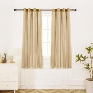 INLINAS Gold Blackout Curtains with Sheer Overlay - Grommet Top Thermal and Noise Reduction Panels for Bedroom and Living Room Light Blocking and Energy Saving, 52 x 72 Inches, Set of 2