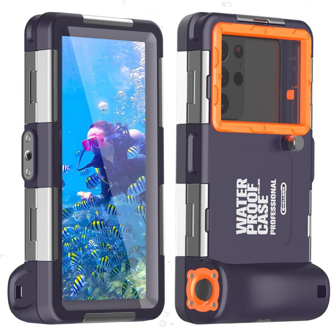 Underwater Phone Case for Snorkeling Diving 50ft/15m Waterproof Scuba Photo&Video Housing for iPhone17/16/15/14/13/12/11/Xr/X/Xs(Pro Max/Plus/Pro/Air) Samsung Galaxy S25/S24/S23-S21 Ultra Blue-Orange