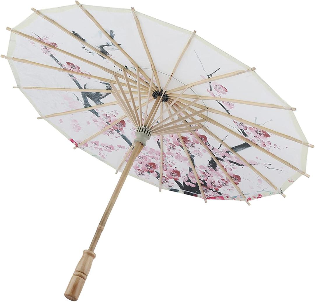 Milltrip Oiled Paper Umbrella, Handmade Chinese Plum Blossomm Parasol, Retractable & Rainproof, 21.7 for Weddings, Photography, Cosplay, Dance Props, Asian Decor, with Elegant Wooden Handle
