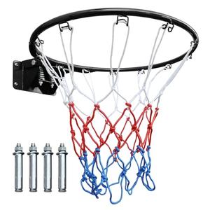 LSKSSNG 18" Basketball Rim Replacement, Wall Door Mounted Basketball Rim, Double Spring Solid Rim Replacement with Net Fits In-Ground & Wall-Mounted Basketball Hoops, Indoor/Outdoor (Black)