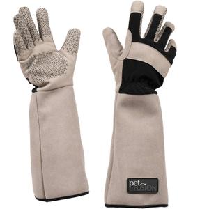 PetFusion Multipurpose Pet Grooming Gloves Great for Trips to Vet and Bathing, Puncture, Scratch & Water Resistant (Large, Grey)