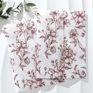 UNIQOOO 50 Pack Pre-Folded Burgundy Floral Vellum Jackets for 5x7 Invitations, Deep Wine Grace Bloom 115GSM Transparent Vellum Jacket for Vintage Themed Wedding & Events