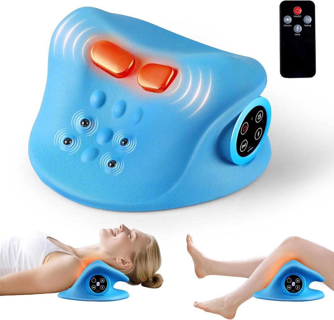 YOUKADA Neck Massager, 3 in 1 Modes, Electric Shoulder Relaxer, Neck Stretcher with Heat for Pain Relief Deep Tissue, Ergonomic 26Shoulder Massager, Portable for Car/Office/Home (Blue)
