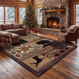 8x10 Washable Area Rugs for Living Room, Soft Lodge Bear Rugs for Bedroom Dining Room, Non Slip Low Pile Vintage Rug Indoor Large Carpets for Home Office Decor