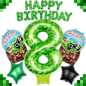 40" Green Pixel Miner Number 8 Balloon Set, 8th