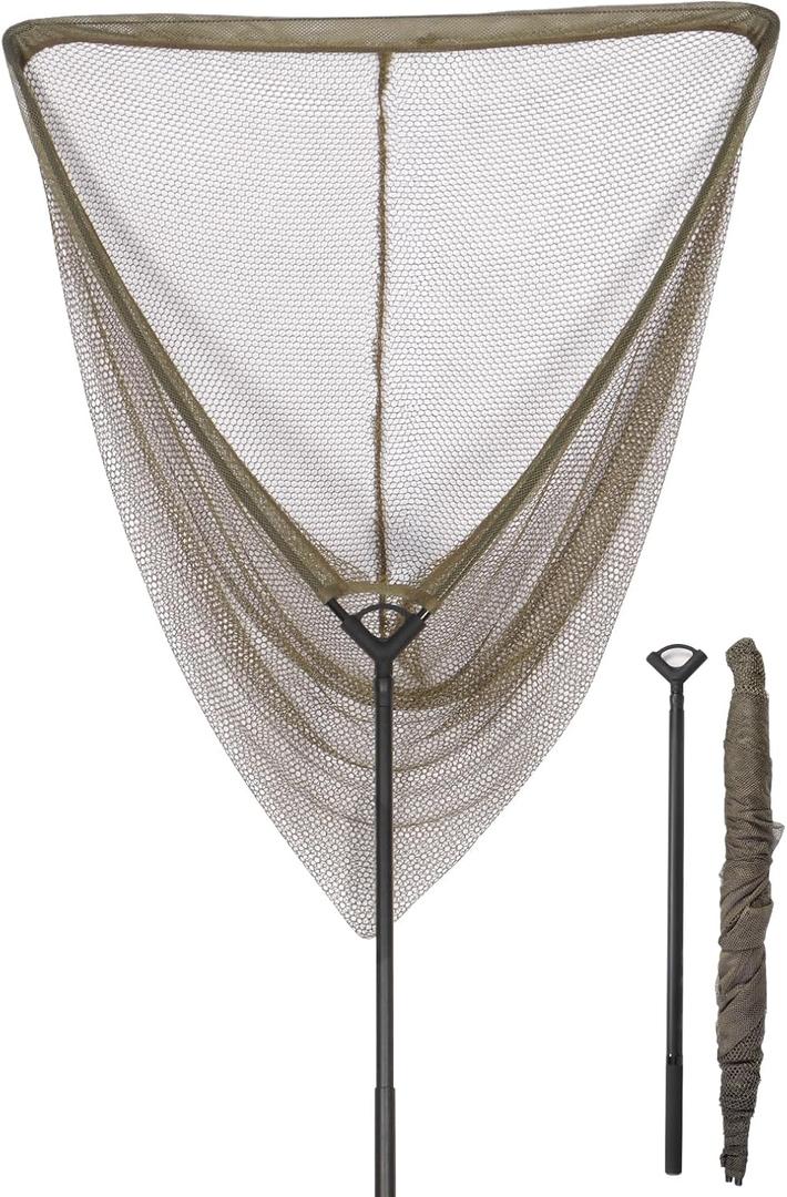 Landing Net for Carp Fishing, 32 Inch Large Fishing Net, 6 Feet Telescoping Carbon Fiber Long Handle Saltwater Big Fish, Holds Up to 88lbs/40kgs, Olive Green, Supplied with Carry Bag