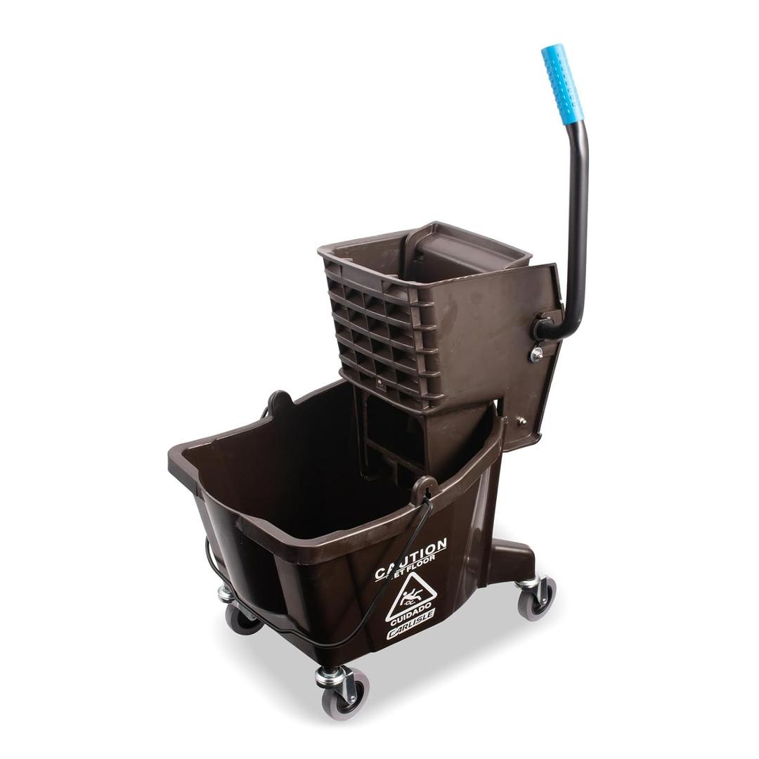 SPARTA Commercial Mop Bucket With Side Press Wringer, Floor Cleaning Essentials for Commercial and Home Use 26 Quart Capacity, 1 Count, Brown