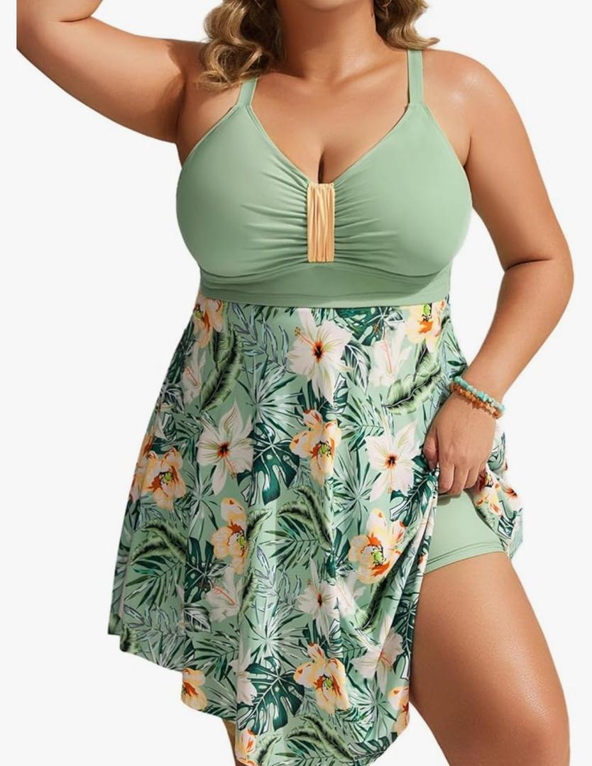 Hanna Nikole Womens Plus Size Swim Dress Swimsuit One Piece Tummy Control Bathing Suit Flowy Body Shaping Swimwear