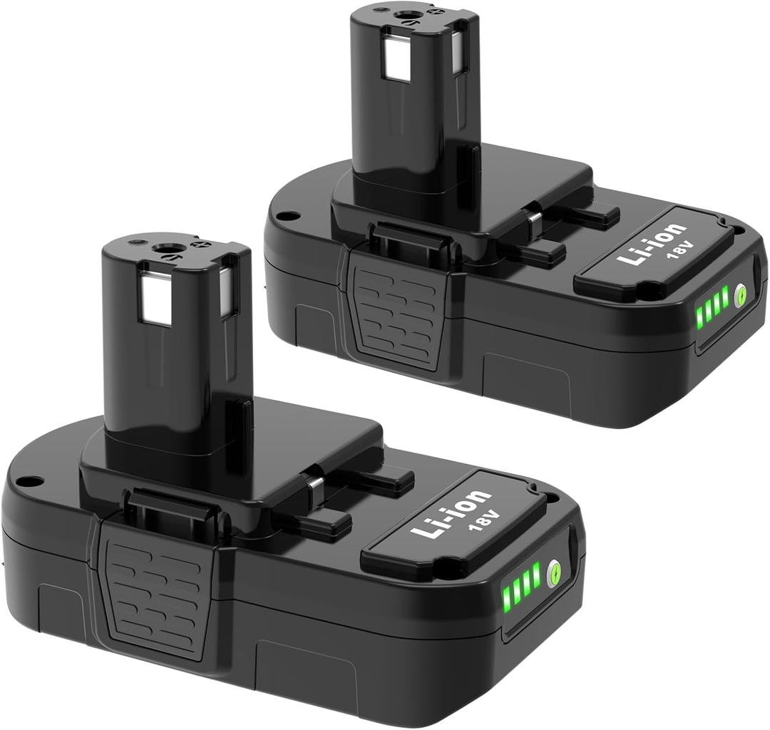 2-Pack 3.0Ah Replacement for Ryobi 18V Battery P102 P103 P104 P105 P107 P108 P109, Compatible with Ryobi One+ 18V Cordless Power Tools and Charger(Light Black)