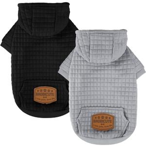 2 Pack Dog Hoodie Sweaters for Small Medium Dogs Warm Dog Clothes for Large Dogs Soft Waffle-Like Laminated Sweatshirt Bulldog (Black+Grey, S (Back: 11.5",Chest: 15.5", Neck: 10"))