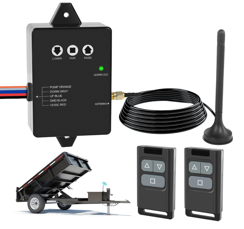 Wireless Dump Trailer Remote Control Kit, Upgraded Dump Trailer Remote Controller 3-Wire/4-Wire, 12V Hydraulic Lift Winch Tilt Cordless Power Distribution Controller System for Hydraulic Pumps