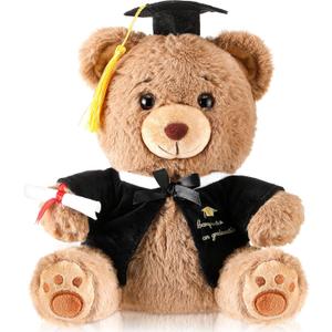 Deekin 10 Inch Graduation Bears Stuffed Animal Class of 2025 Plush Bear in Black Cap Graduation Bear Kindergarten Graduation Gifts Stuffed Bear Plush Bear Toy for Grad Party Decor(Black)