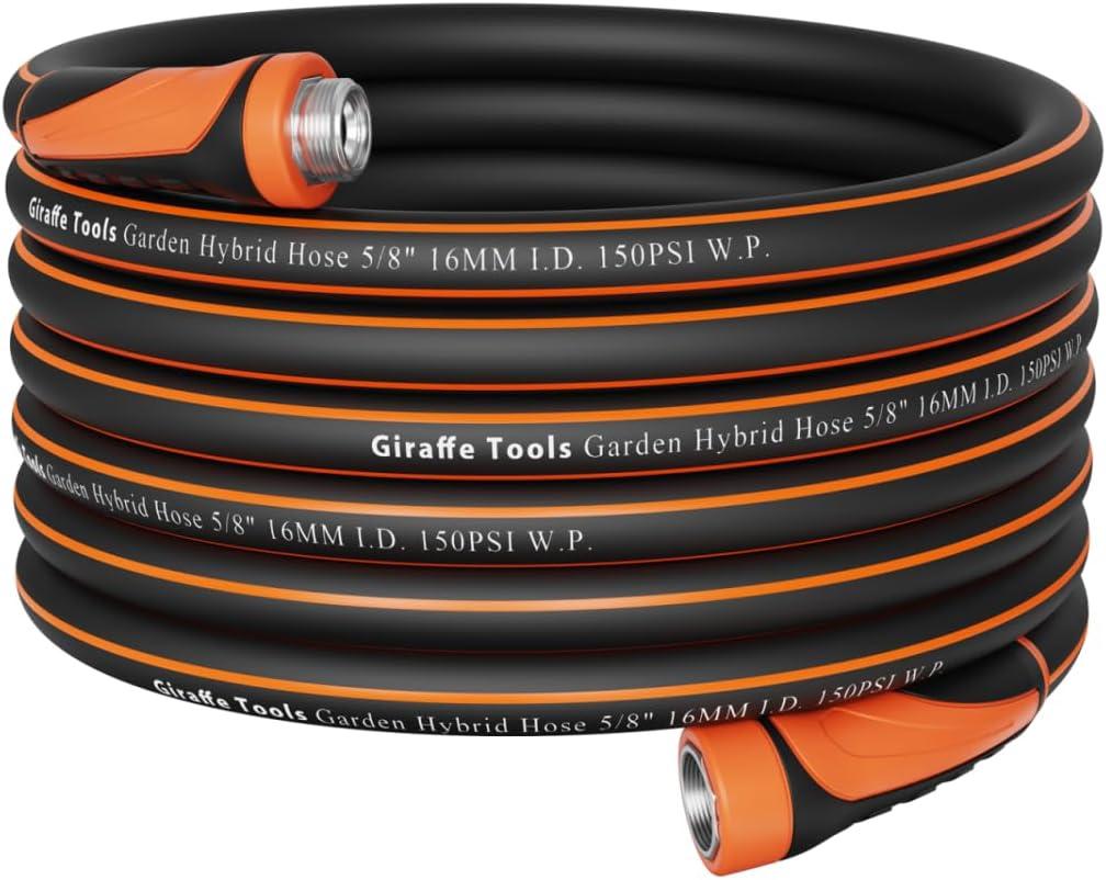 Giraffe Tools Garden Hose 5/8", Water Hose Heavy Duty, Flexible, Lightweight Hybrid Hose with Swivel Handle, 75ft Male to Female Fittings, Burst 600 PSI