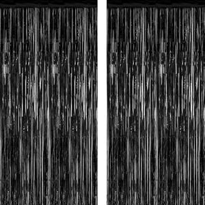 2 Pack 2026 Graduation Party Decorations, 3.28 FT x 7.05 FT Black Backdrop, Metallic Halloween Decorations Photo Backdrop Fringe Curtains Tinsel Backdrop Foil Streamer, Grad Party Supplies