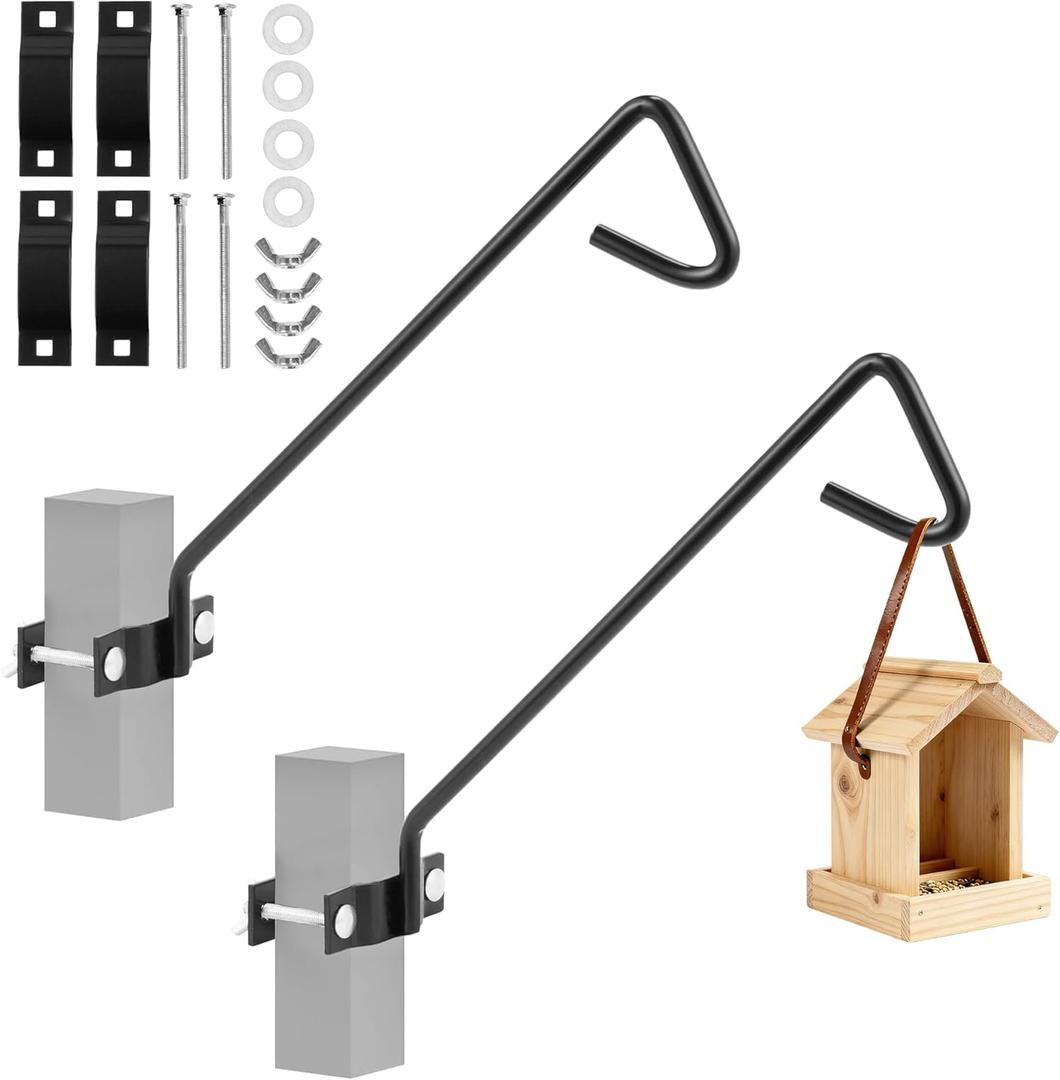 2 Packs 11 Inch Fence Deck Hook Rail Hanging Mounting Kit Heavy Duty Bird Feeder Hook Decorative Hanger for Bird Feeders Planters Suet Baskets Lanterns on Balcony Porch Railing Fence
