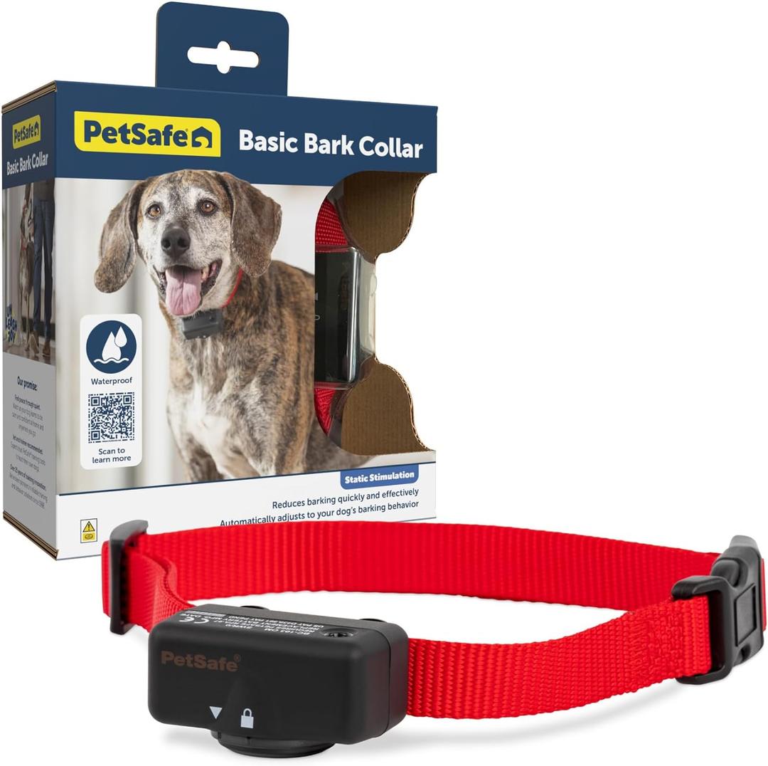 PetSafe Basic Bark Control Collar for Dogs 8 lb. and Up, Anti-Bark Training, Small, Medium, Large Breed, Static Correction, Canine - Automatic Dog Training Collar to Decrease Barking, PBC-102