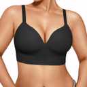 Popilush Bras for Women No Underwire Supportive Push Up Bralettes Wireless Full Coverage Plus Size T-Shirt Bra (Medium, Black)