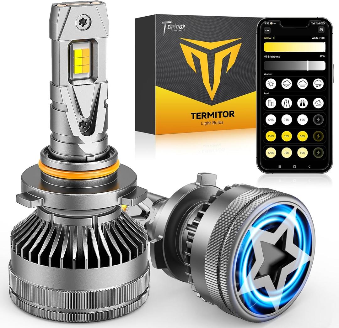 9005/HB3 Smart Bulbs, 0-90,000LM 15X Variable Super Brighter, 3000K-6500K Variable Color Temperature, App Control One-touch Driving Mode Switching for Bluetooth Fog Light, Pack of 2