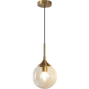 KCO Lighting Mid Century Modern Pendant Chandelier Amber Glass Hanging Lamp Gold Globe Pendant Lights Kitchen Island Brushed Brass Pendant Light Large Kitchen Pendant Lighting Over Island