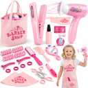 Sanlebi Hair Salon Toys for Girls, 25 Pc Pretend Play Styling Toy Set for Kids 3-6 with Hair Dryer, Barber Scissors and Stylist Accessories, Christmas & Birthday Gift for Girls