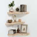 SAUMONIERES Corner Floating Shelves Wall Mount Shelf Solid Wood for Bedroom Bathroom Room Kitchen Storage Set of 3, Rustic Torched, Invisible Brackets