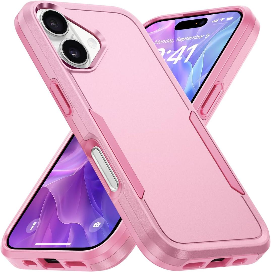 Designed for iPhone 17 Case, Dual Layer Heavy Duty Shockproof Protective Phone Cases Cover, Military Grade Drop Protection, Pink