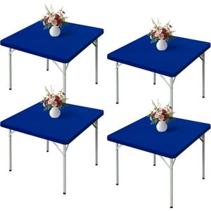 Wolkemer 4 Pack Blue Fitted Tablecloth 34x34 Inch Square Elastic Edges Table Cloth, Spandex Stretch Table Cover with Machine Washable Fabric for Wedding Party Picnic Dining Indoor Outdoor