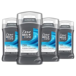 DOVE MEN + CARE Deodorant Stick for Men Clean Comfort 4 Count Aluminum Free 72-Hour Odor Protection Mens Deodorant with 1/4 Moisturizing Cream 3 oz (Pack of 4)