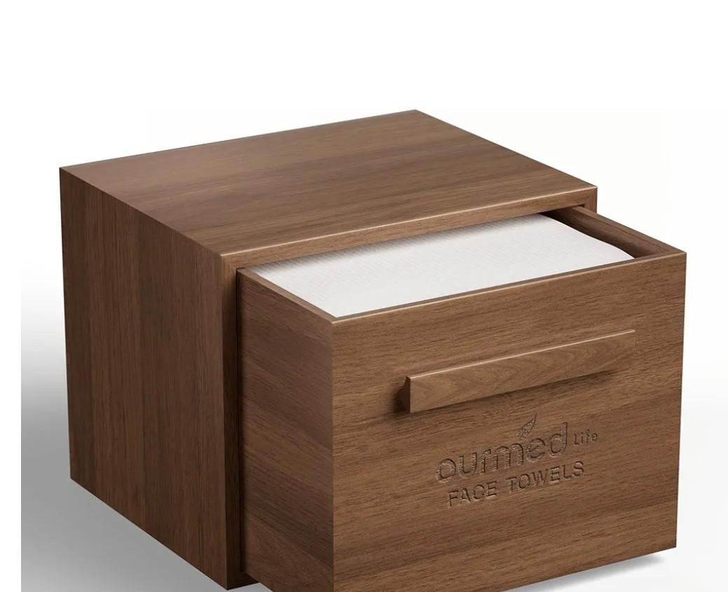 Life Walnut Wooden Face Towel Holder Box, Moisture-Resistant Storage Organizer for Bathroom, Includes 50 Ct Disposable Facial Towelettes, 12''x10''