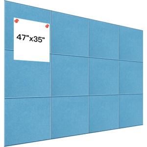 12 Pack Large Cork Board Alternative, 47" x 35" Bulletin Board, Felt Wall Tiles with Safe Removable Adhesive Tabs, Cork Boards for Walls Office School & Home (Lake Blue)