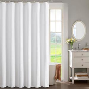 OWENIE White Shower Curtain for Bathroom 96 Inches Extra Long, Elegant 3D Embossed Textured Fabric Shower Curtains, Water Repellent, Machine Washable, Hotel Style, 72" W x 96" L, White